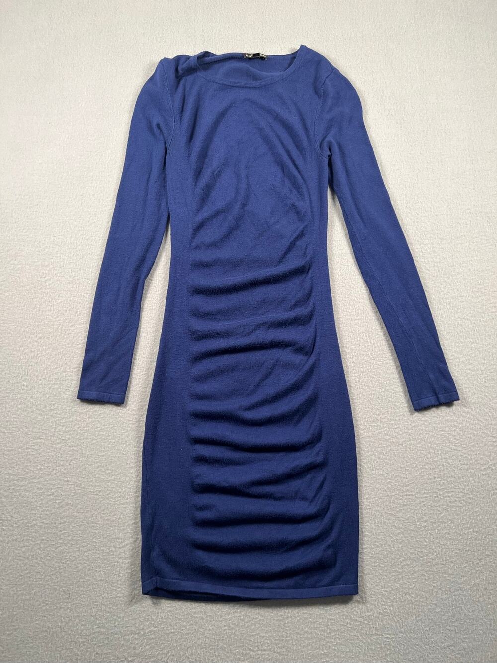 Express XXS Blue Ruched Long Sleeve Bodycon Sweater Dress